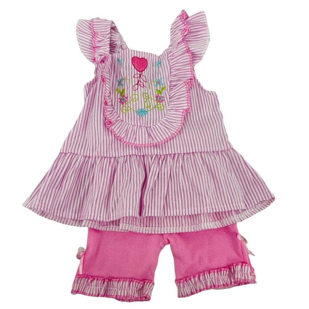 Comey Isle Baby Girl Pink Stripe Tank & Capri Set Ruffle Girlie Bow 12M